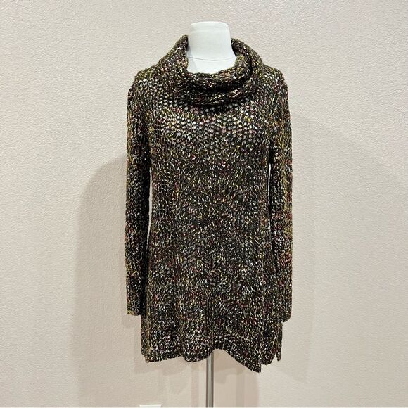 Ethyl Colorful Open Knit Cowl Neck Tunic Size Medium - Picture 2 of 11